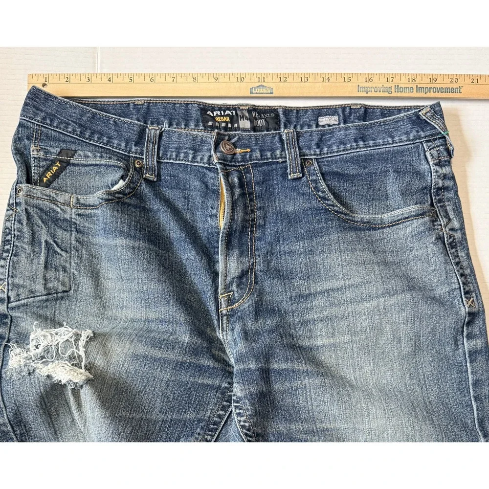 ARIAT M4 Rebar - Men's Jeans - Relaxed Bootcut Denim Distressed Workwear - 38x34